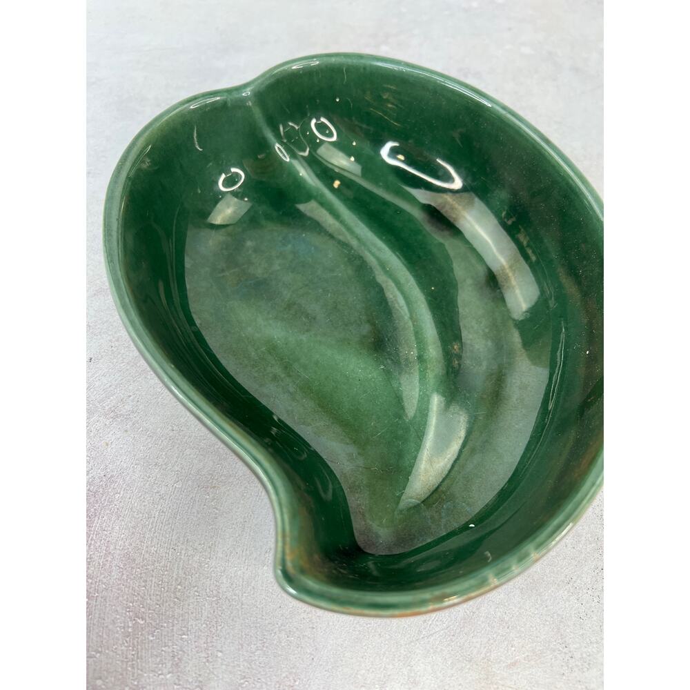 Vintage Mid Century Modern Hull Pottery USA Dark Green Leaf Bowl Dish‎ F14